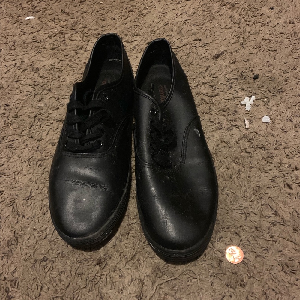 Black nonslip work shoes.